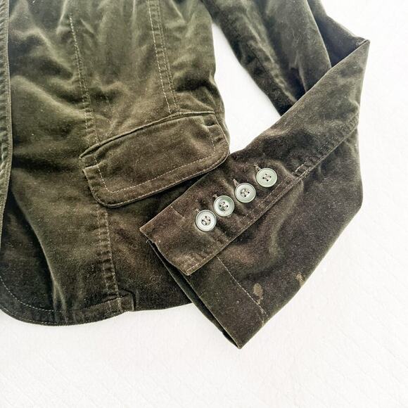 Vince Olive Green 4-Button Faux Velvet Cotton Blazer Size 10 - Picture 3 of 5